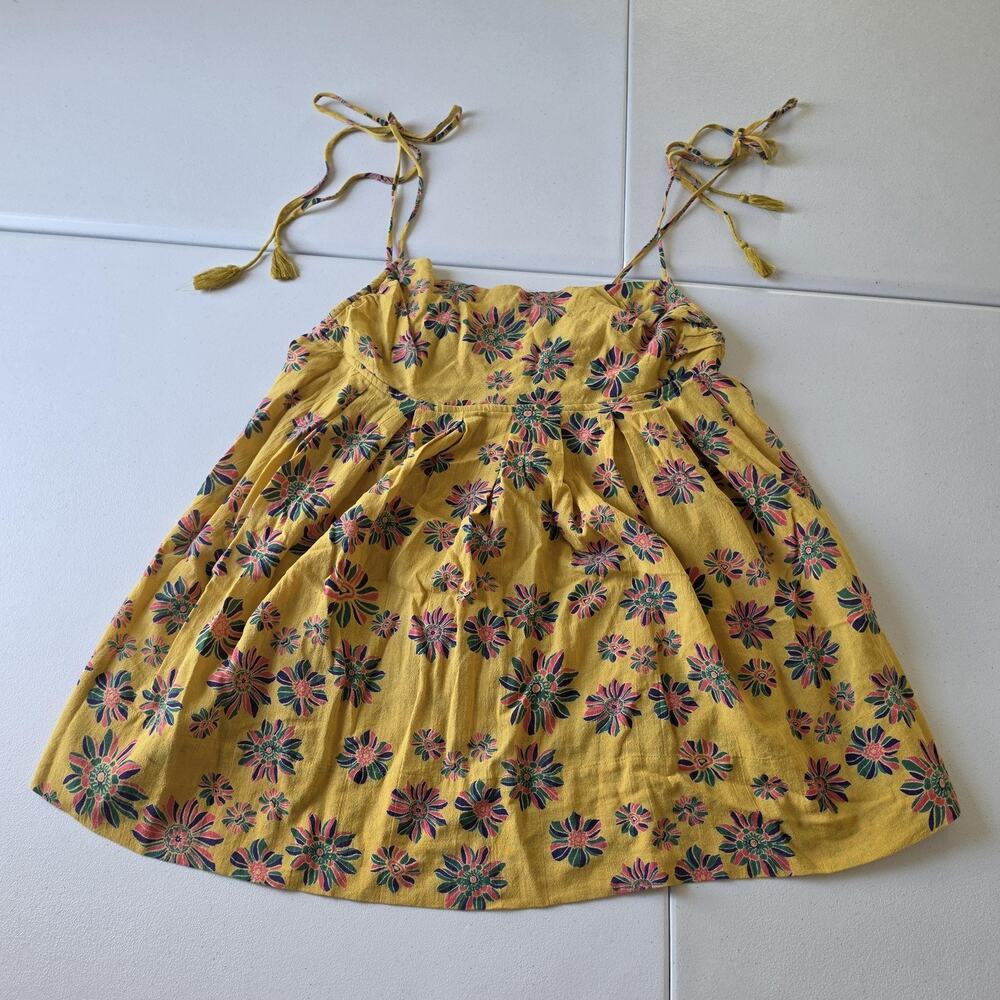 Free People Dress Womens L Yellow Floral Cotton Fit & Flare Sundress Boho